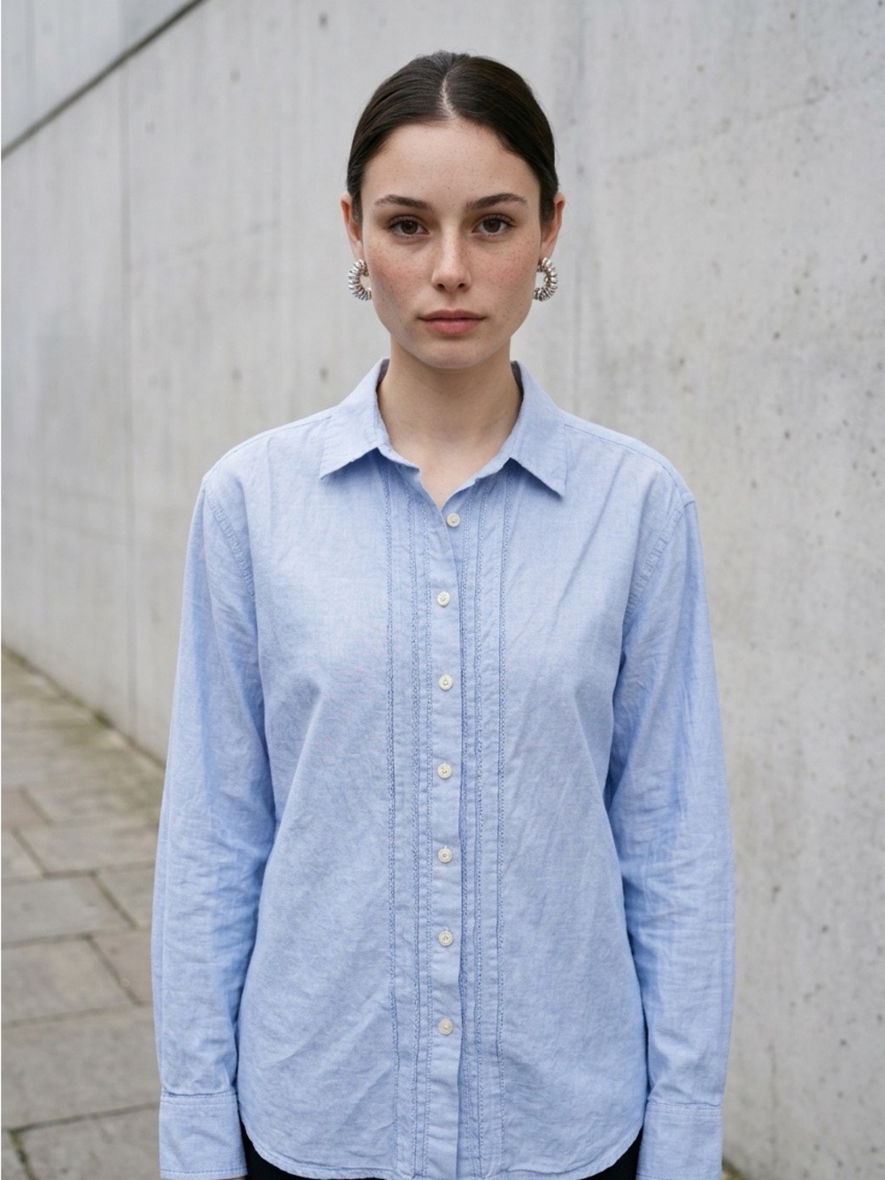 American Eagle Light Blue Boyfriend Fit Shirt w/Pleated Front Panel S